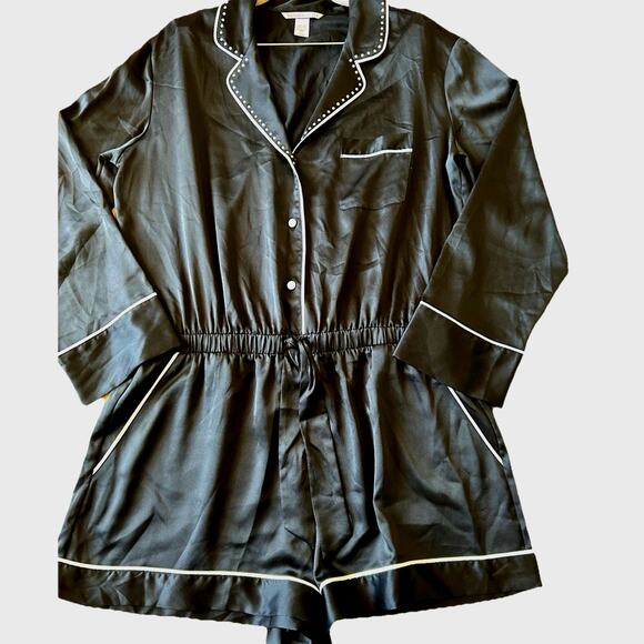Victorias Secret PJs Romper Bling Lingerie Black L One piece sexy nightie Y2K - Picture 5 of 9